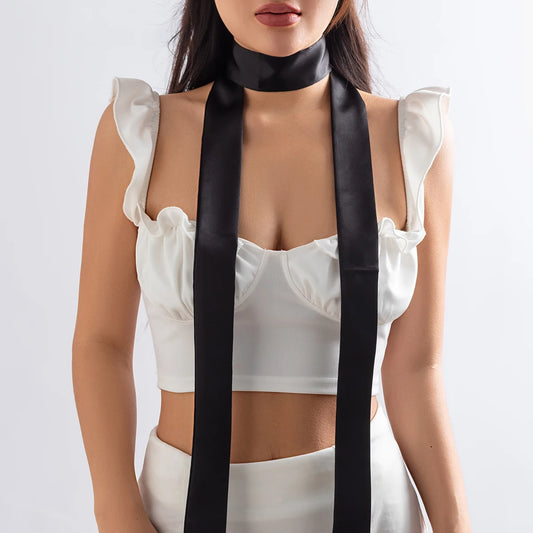 IngeSight.Z Fashion Colorful Long Silk Rubber Scarf Choker Necklace Collar for Women Rubber Black Tie Black Bag Ribbon Headband