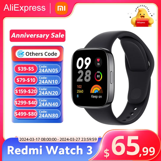 In stock Global Version Xiaomi Redmi Watch 3 Smart Watch Supports Bluetooth®️ phone call Large 1.75" AMOLED display 5ATM