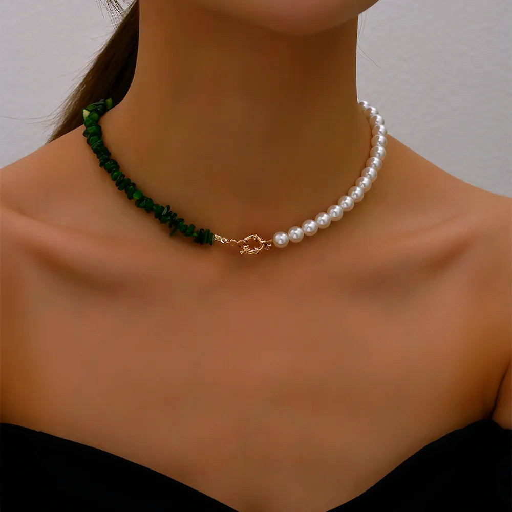2023 Trend Elegant Jewelry Wedding Big Pearl Necklace For Women Fashion Imitation Pearl Green Rose Color Stone Choker Necklace