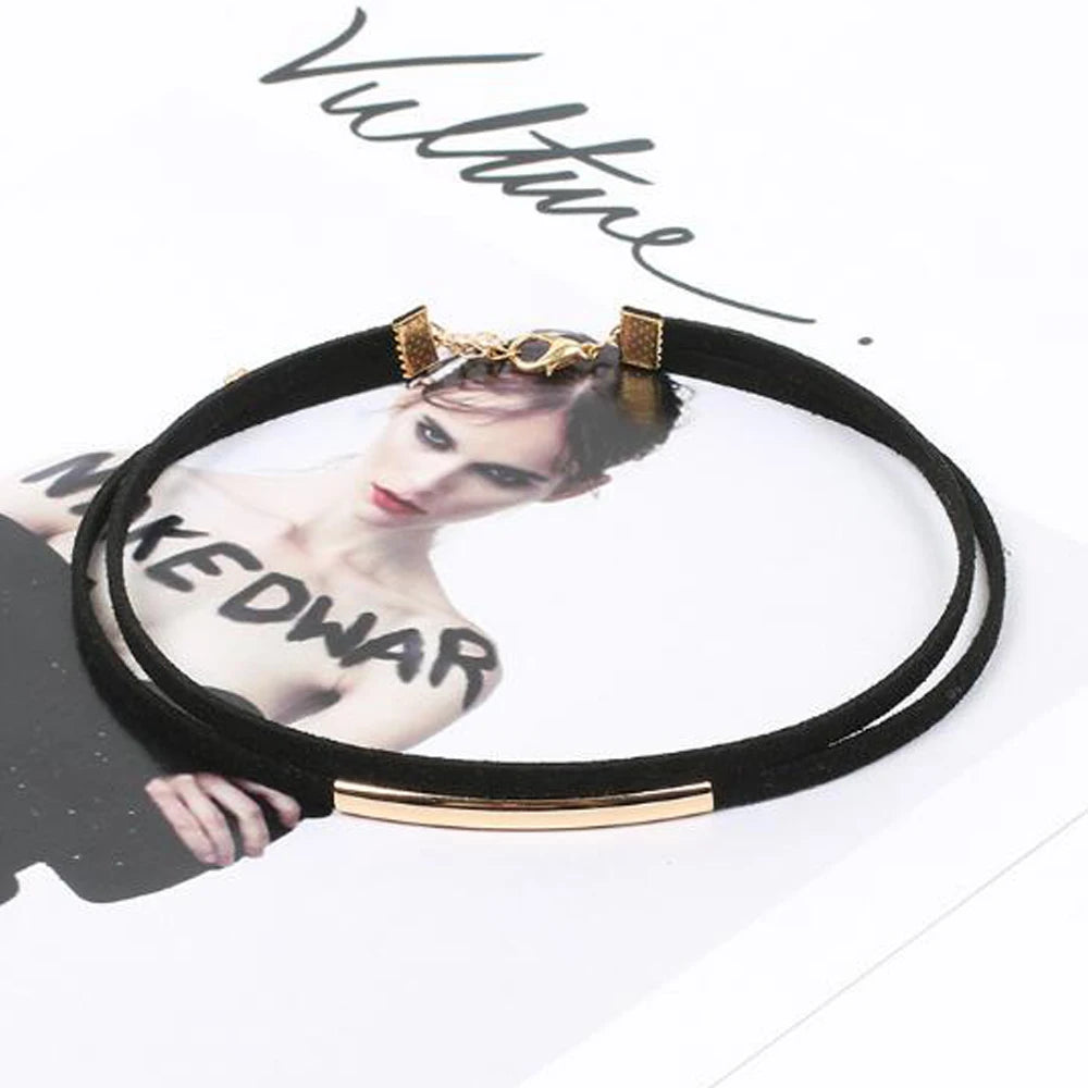 2019 New Fashion Bending Tube Velvet Choker Necklace Double Layer Style Torque Black Short Leather Necklace Charm Collier Femme